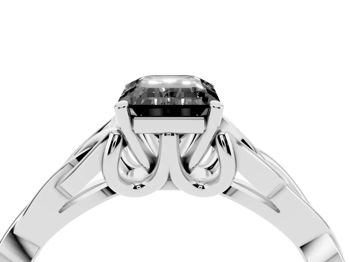 Fancy Black Emerald Cut Diamond Solitaire Engagement Ring with Celtic Knot Band and Four-Prong Setting Silver