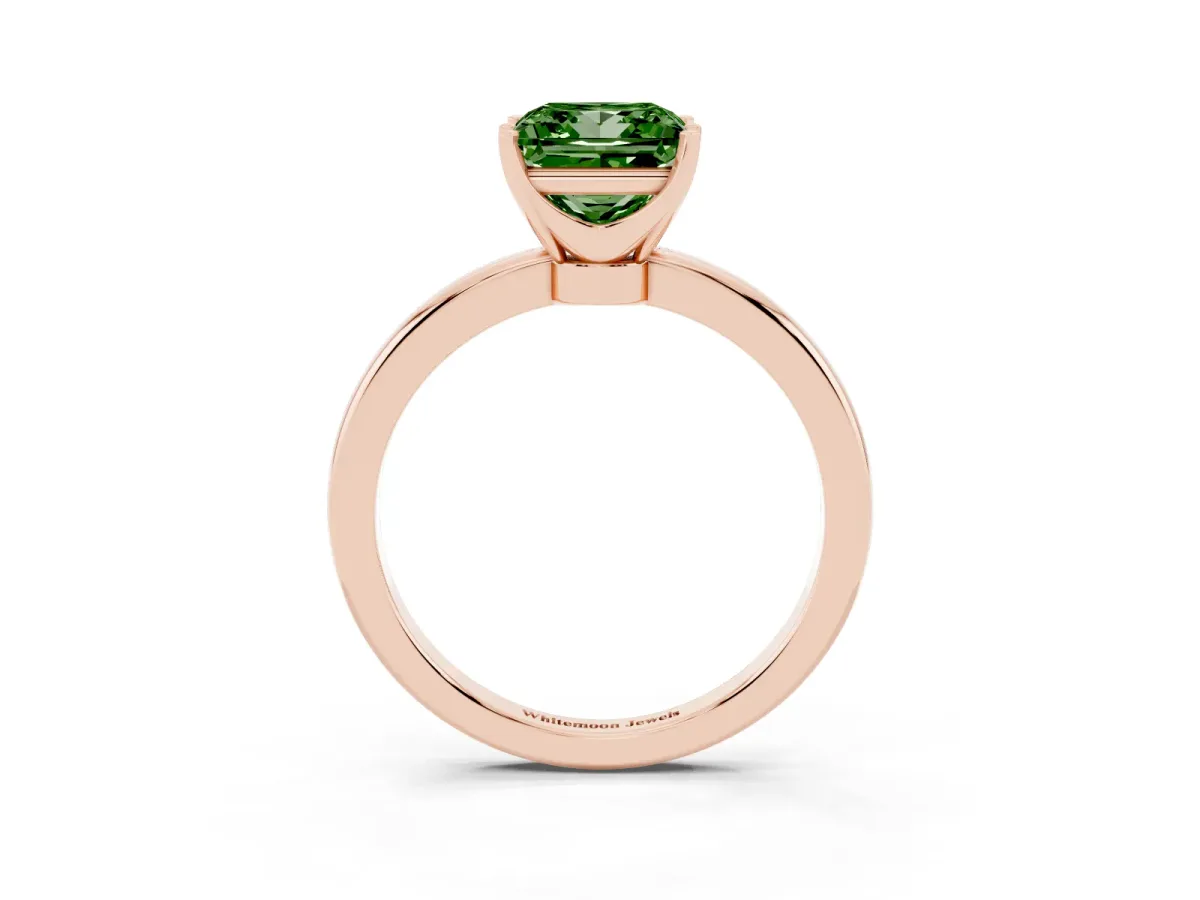 Fancy Green Princess Cut Solitaire Diamond Ring with Six-Prong Setting on a Classic Band Rose gold