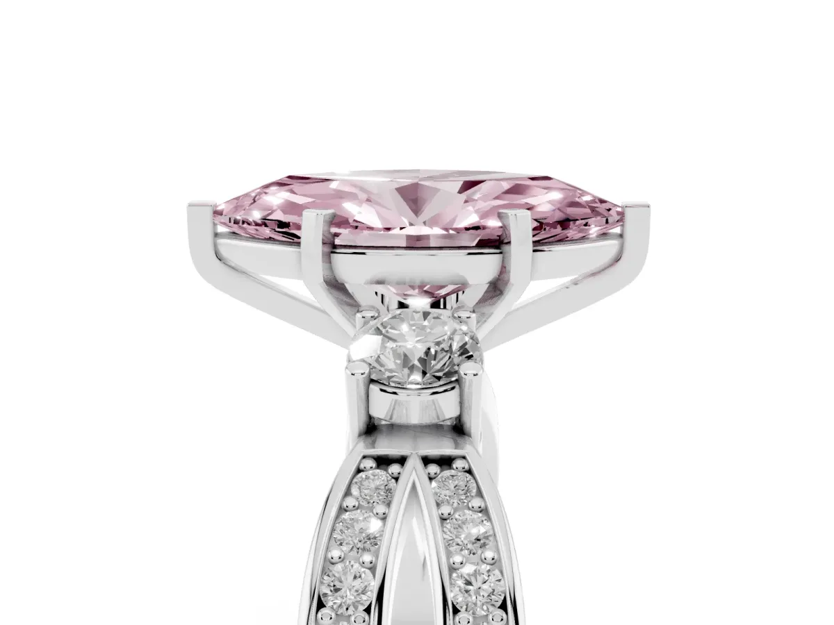 Fancy Pink Three-Stone Marquise Cut Cut Diamond Twist Band with Prong Setting Platinum