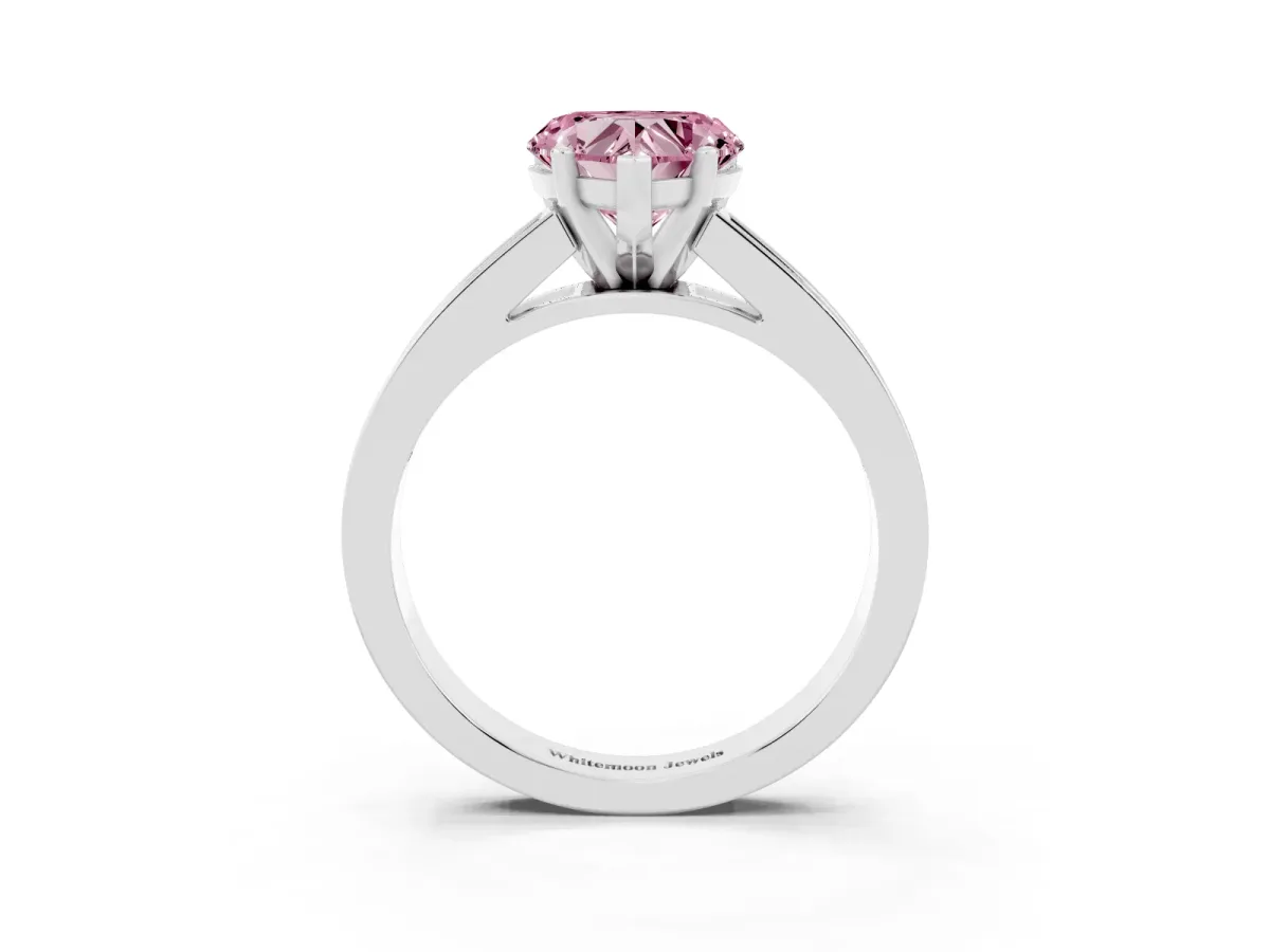 Fancy Pink Heart Cut Solitaire Diamond Ring with Channel-Set Band and Four-Prong Setting White gold