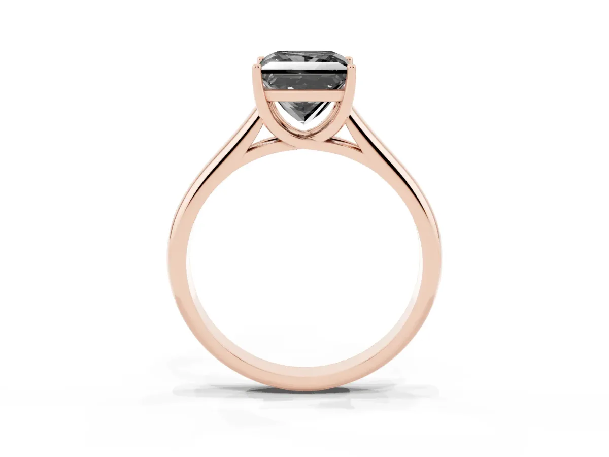 Fancy Black Princess Cut Solitaire Engagement Ring with Tapered Band and Four-Prong Setting Rose gold