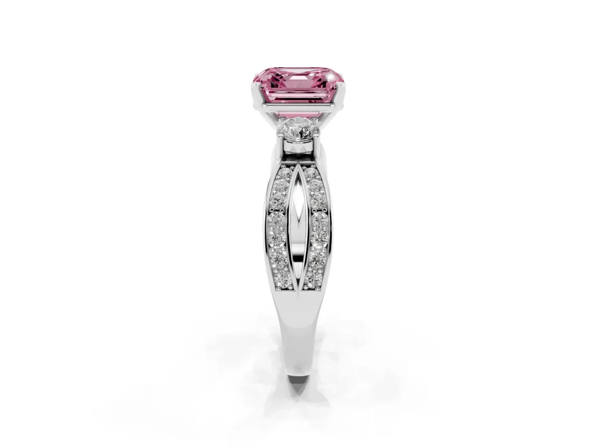 Fancy Pink Three-Stone Asscher Cut Cut Diamond Twist Band with Prong Setting Silver