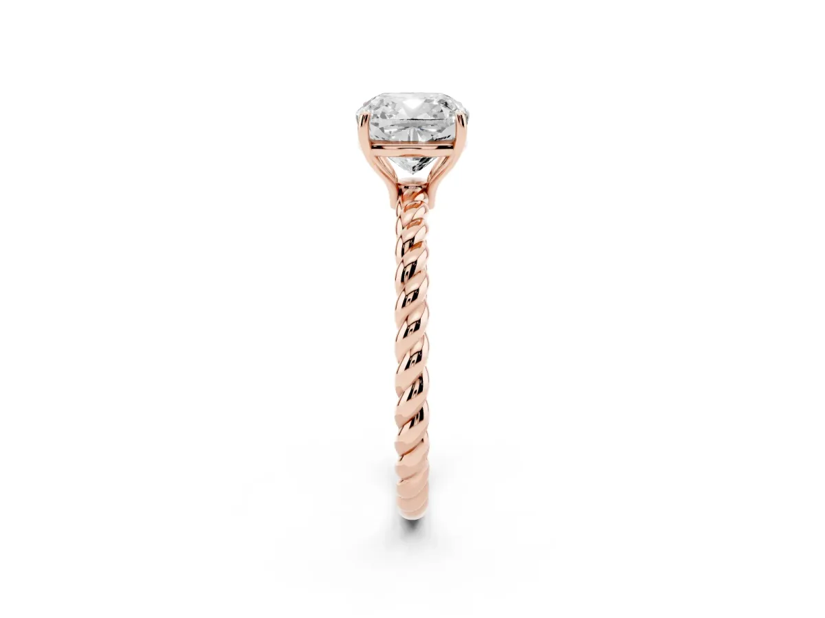 Cushion Cut Solitaire Twisted Band 4-Prong Ring Rose gold