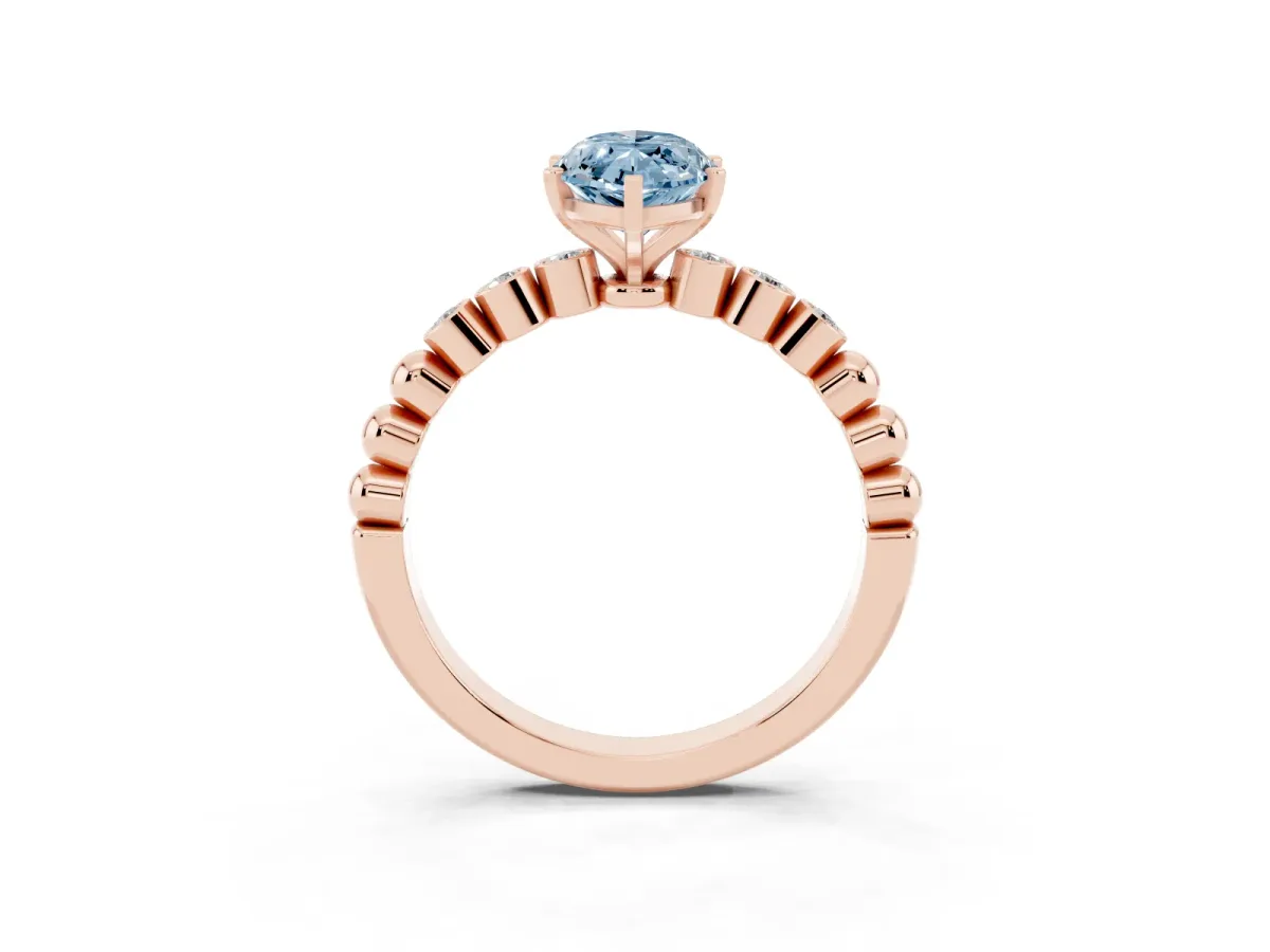 Fancy Blue Marquise Cut Solitaire Bezel Accent Diamond Engagement Ring with Beaded Band and Four-Prong Setting Rose gold