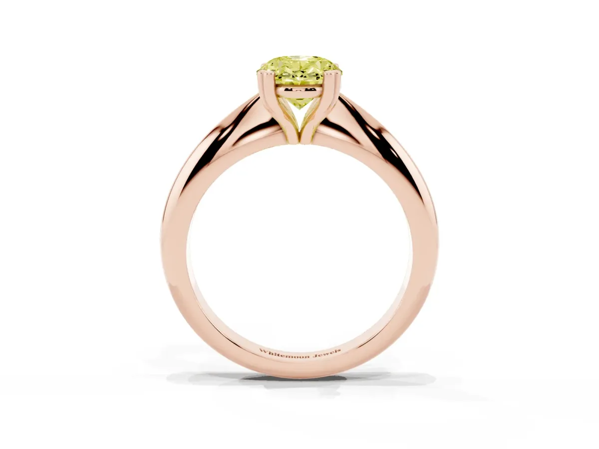 Fancy Yellow Oval Cut Cut Solitaire Engagement Ring with Tapered Band and Four-Prong Setting Rose gold