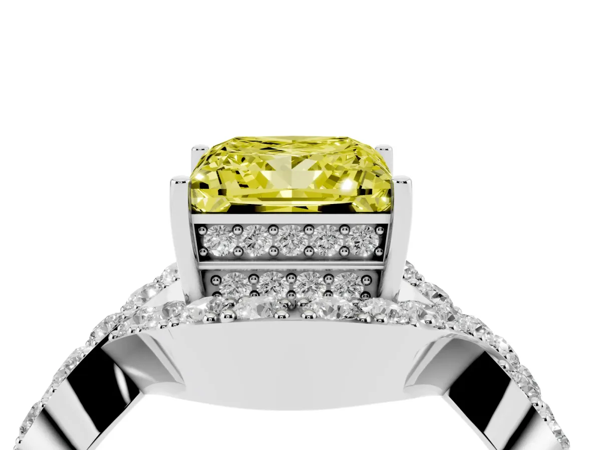 Fancy Yellow Princess Cut Solitaire Twist Band Pavé Diamond Engagement Ring Silver