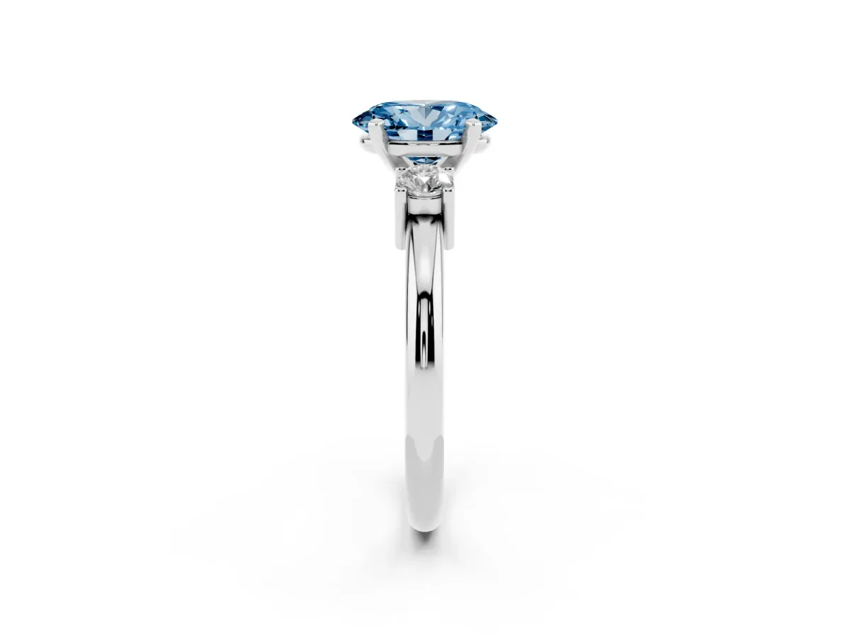 Fancy Blue Three-Stone Oval Cut Cut Diamond Solitaire with Prong Setting and Classic Band Platinum