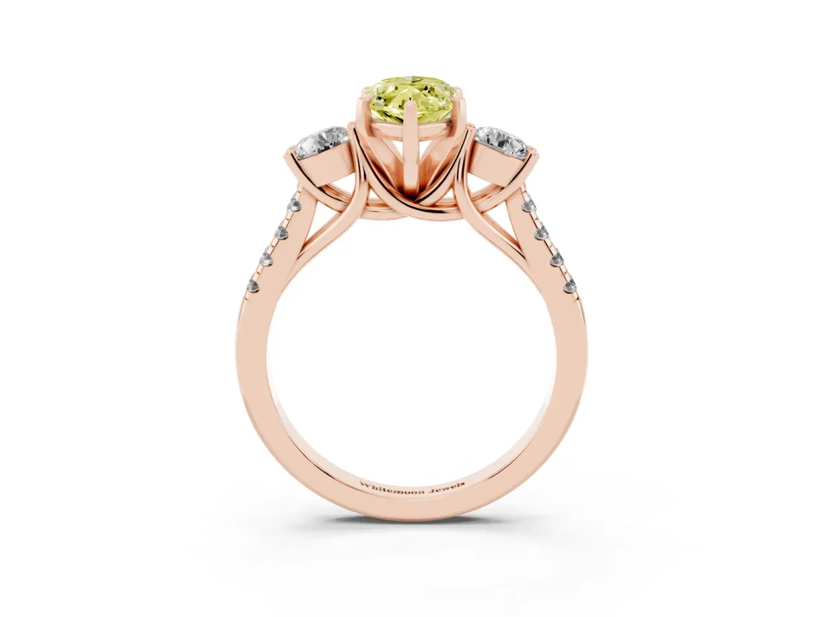Fancy Yellow Three-Stone Marquise Cut Diamond Pavé Band with Four-Prong Setting Rose gold