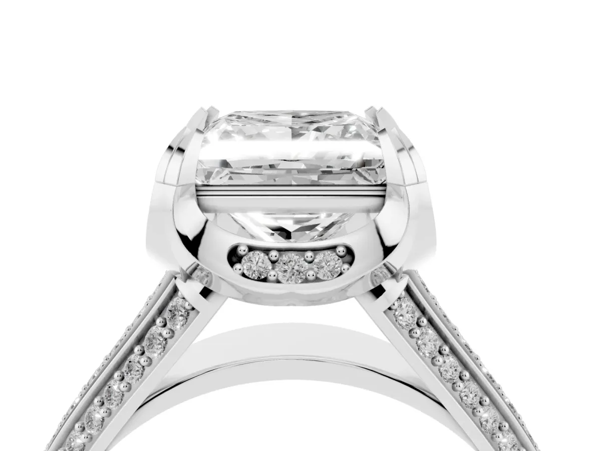 Princess Cut Solitaire Pave Split Shank Ring with Four-Prong Setting Platinum