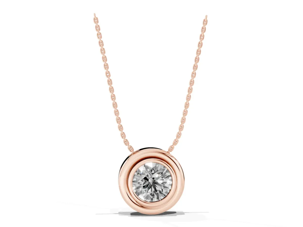 Bezel Round Diamond Pendant Rose gold