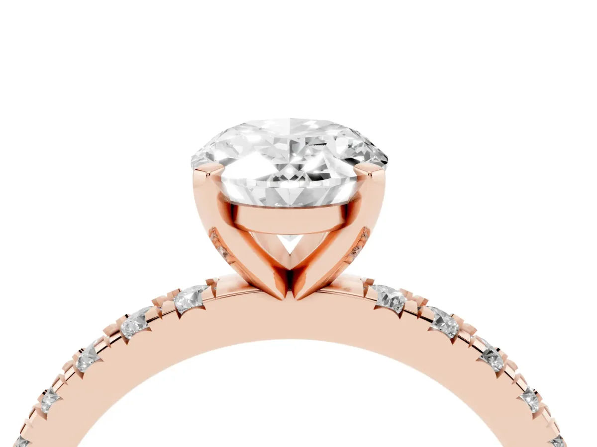 Oval Cut Diamond Pavé Band Solitaire with Four-Prong Setting Rose gold