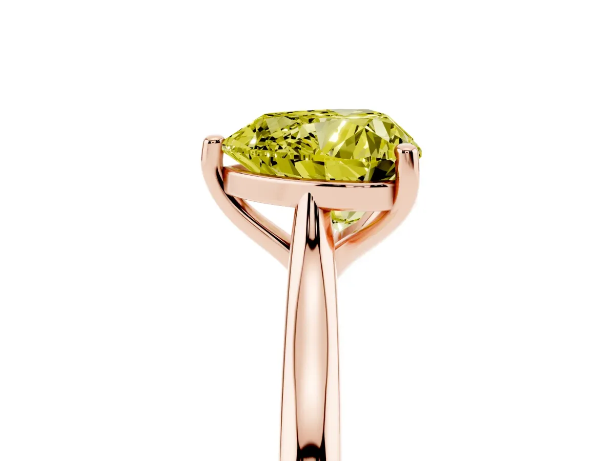 Fancy Yellow Heart Cut Cut Solitaire Ring with Cathedral Band and Four-Prong Setting Rose gold