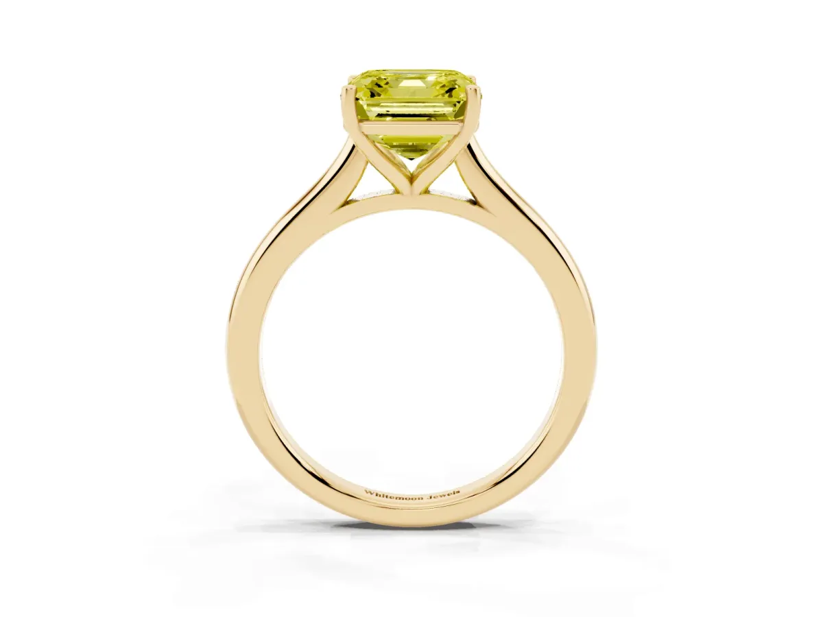 Fancy Yellow Asscher Cut Cut Solitaire Ring with Cathedral Band and Four-Prong Setting Yellow gold
