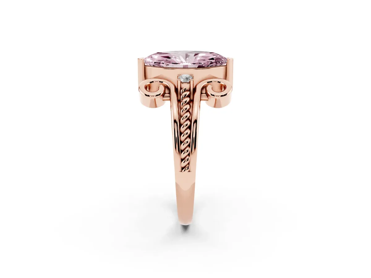 Fancy Pink Marquise Cut Solitaire Twisted Band Scroll Prong Ring Rose gold
