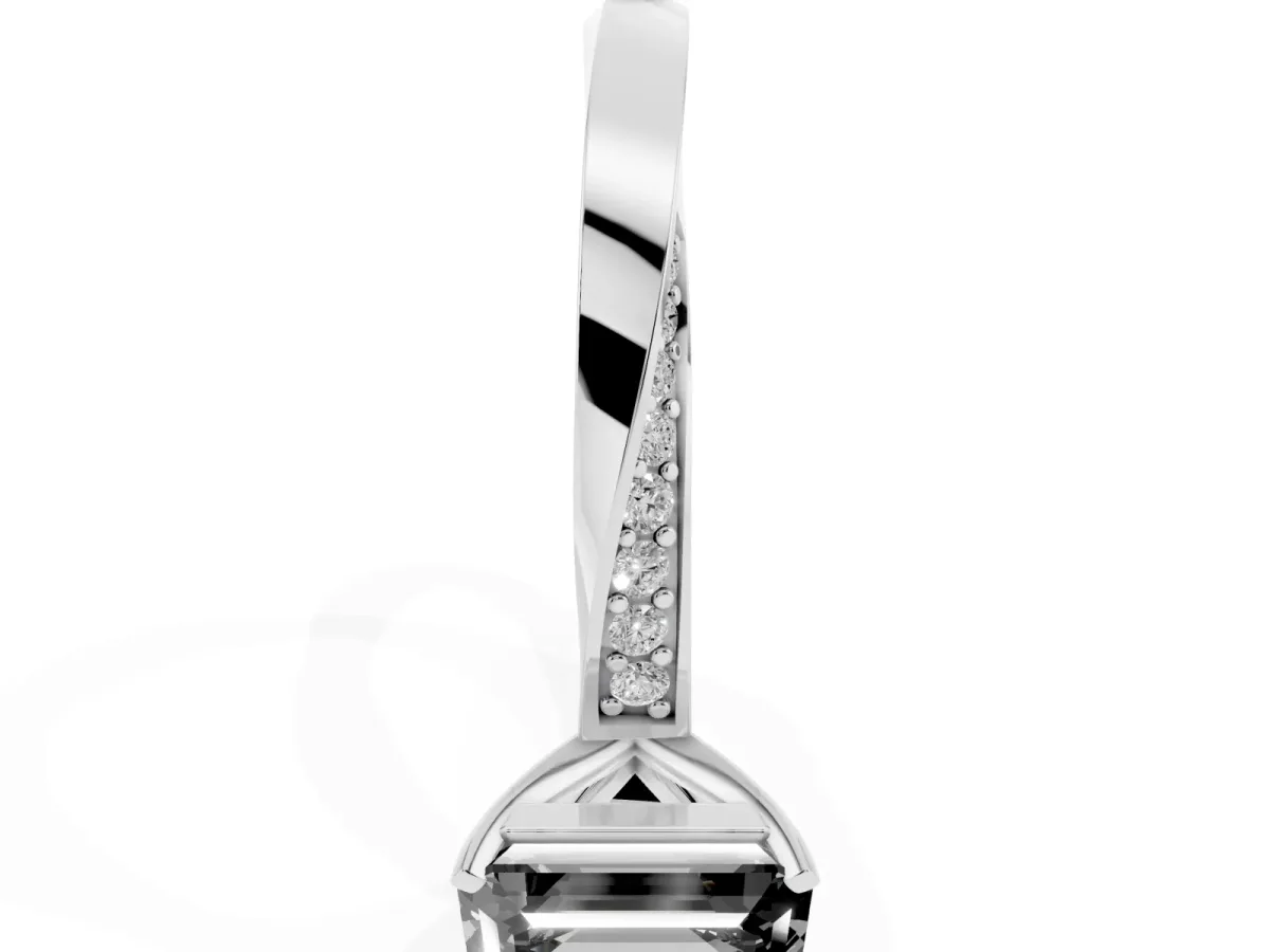Fancy Black Emerald Cut Diamond Engagement Ring with Side Stone Accents and Four-Prong Setting Silver