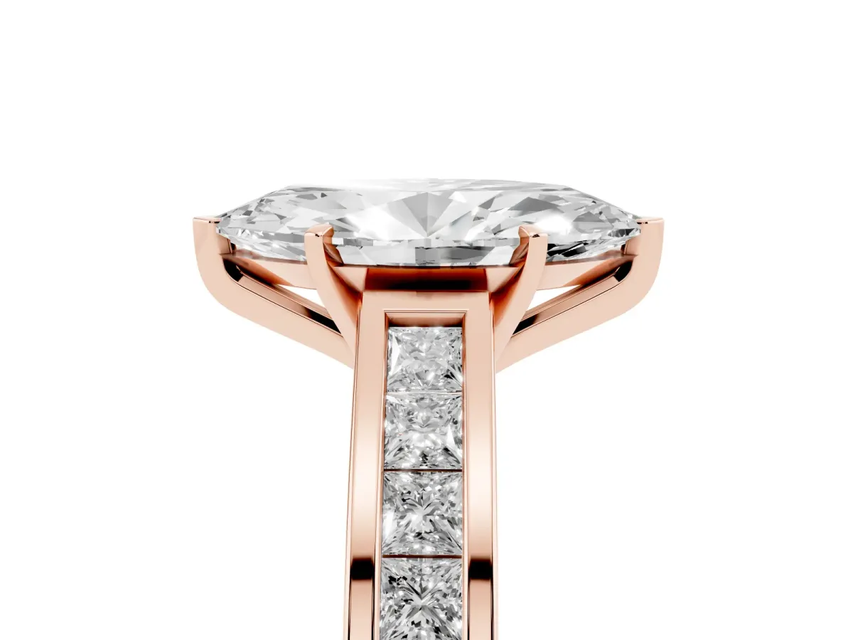Marquise Cut Solitaire Diamond Ring with Channel-Set Band and Four-Prong Setting Rose gold