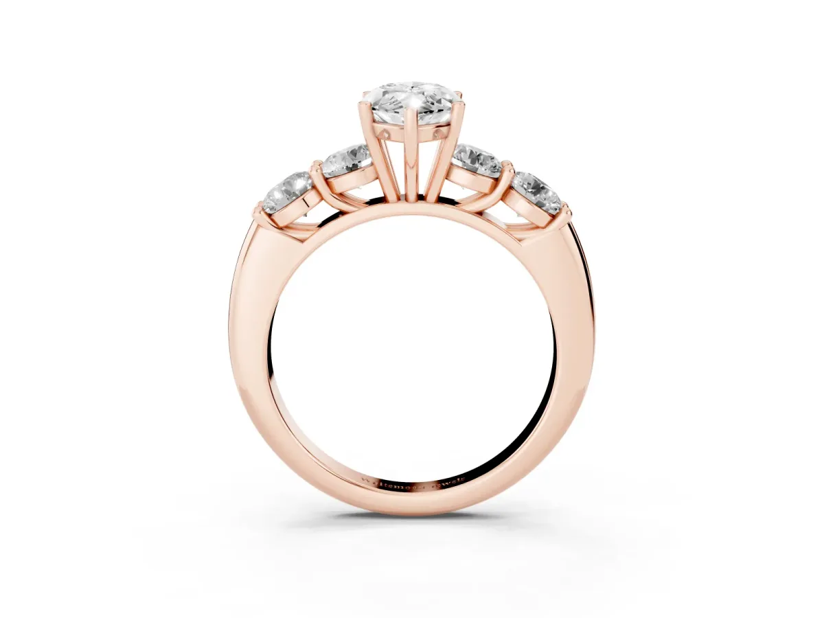 Marquise Cut Cut Five-Stone Prong Set Diamond Ring with Classic Band Rose gold