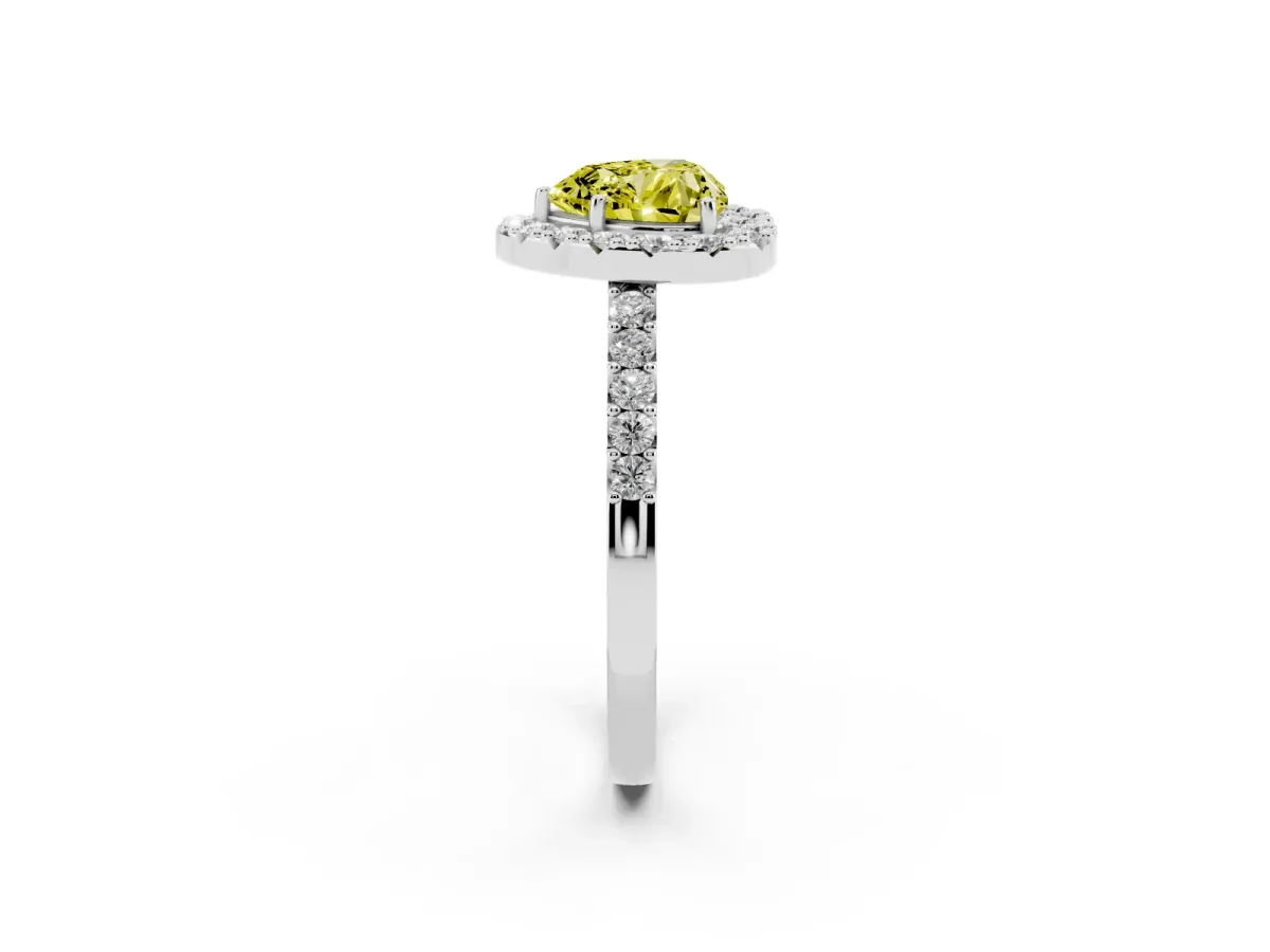 Fancy Yellow Heart Cut Halo Diamond Pavé Solitaire Ring Platinum