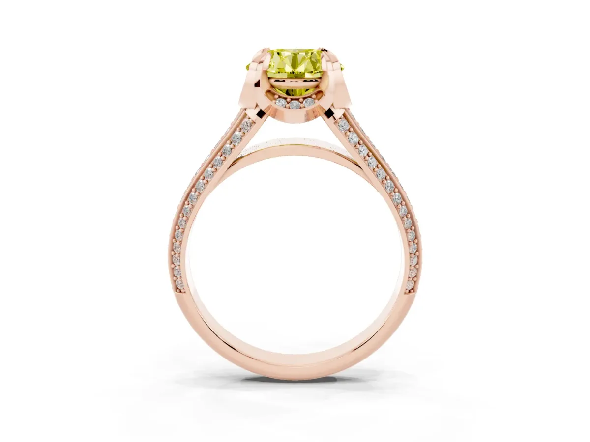 Fancy Yellow Round Cut Solitaire Pave Split Shank Ring with Four-Prong Setting Rose gold