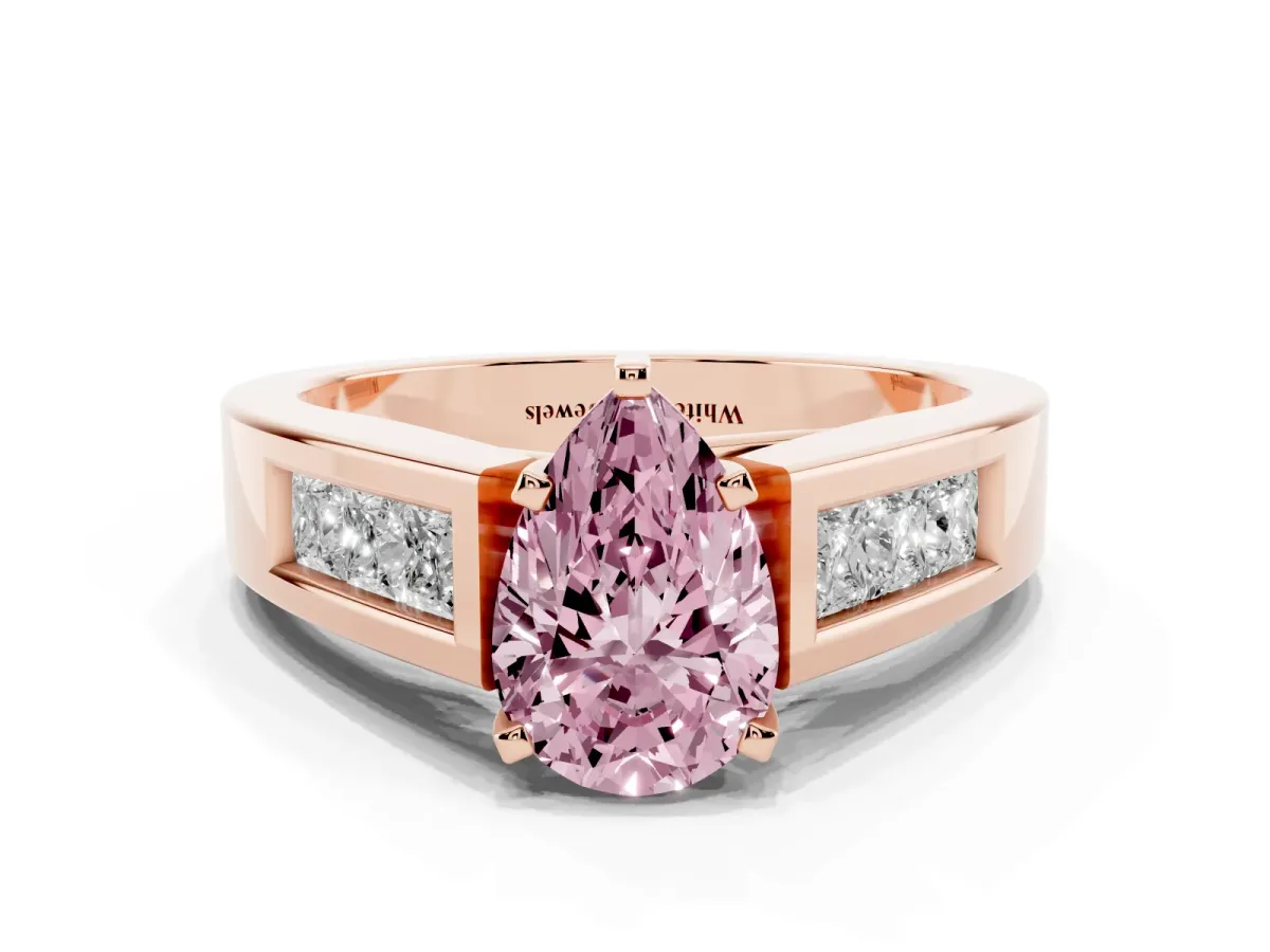 Fancy Pink Pear Cut Cut Channel Set Solitaire Ring with Four-Prong Setting Rose gold