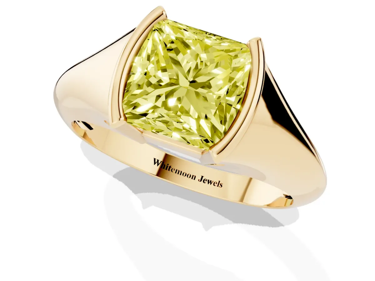 Fancy Yellow Princess Cut Solitaire Tension Set Diamond Ring Yellow gold