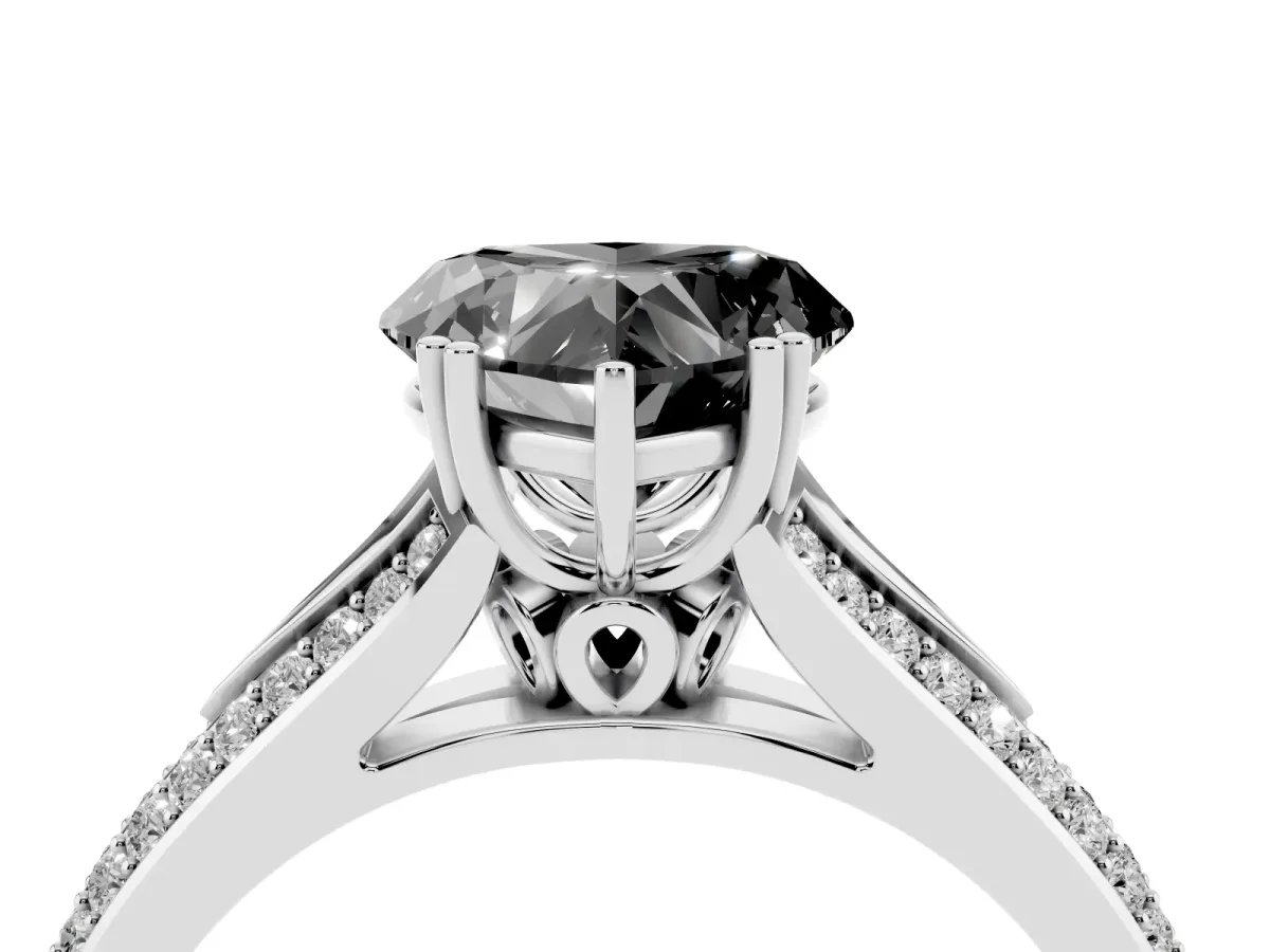 Fancy Black Heart Cut Diamond Split Shank Engagement Ring with Pavé Band Silver