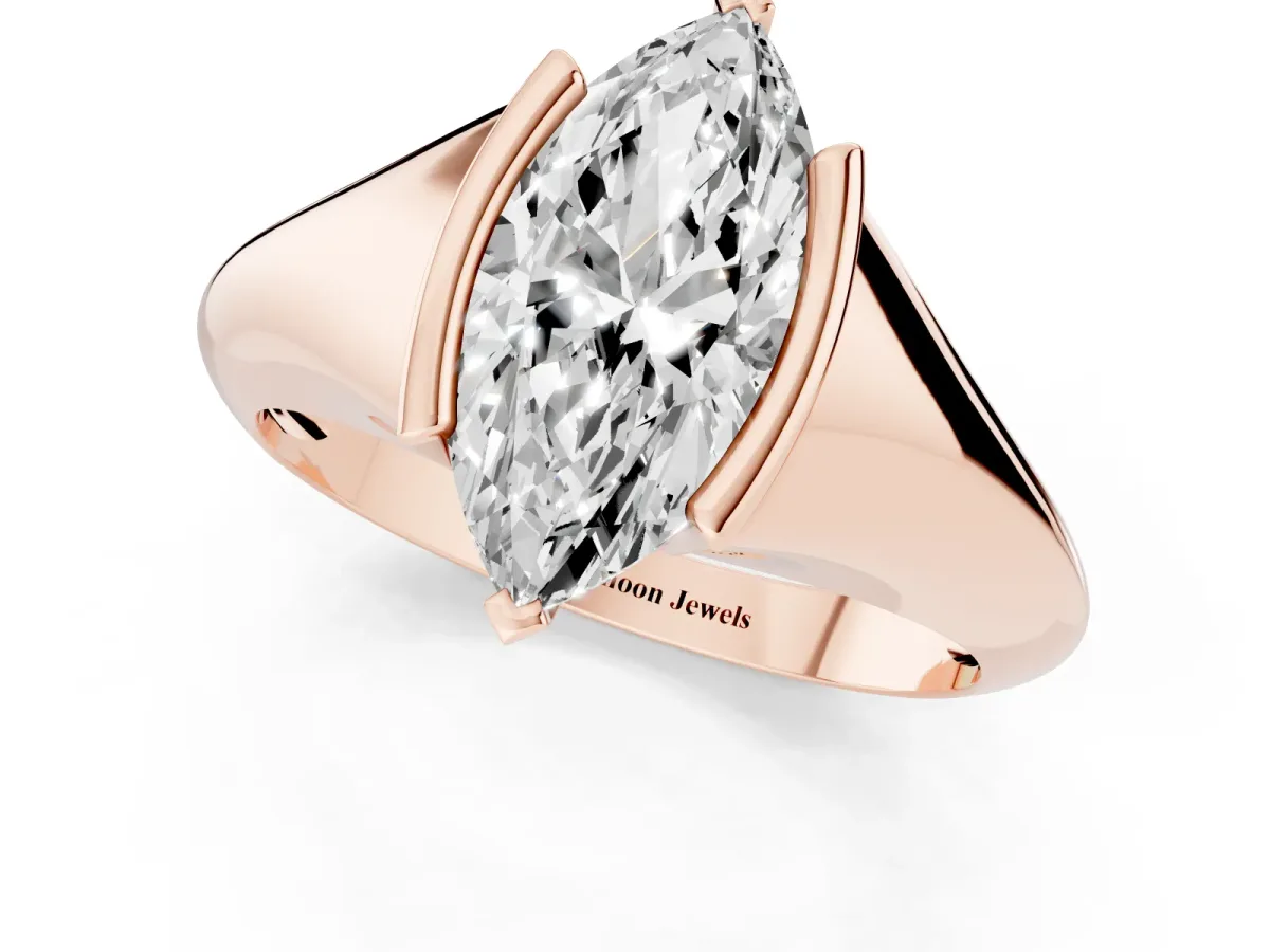 Marquise Cut Solitaire Tension Set Diamond Ring Rose gold