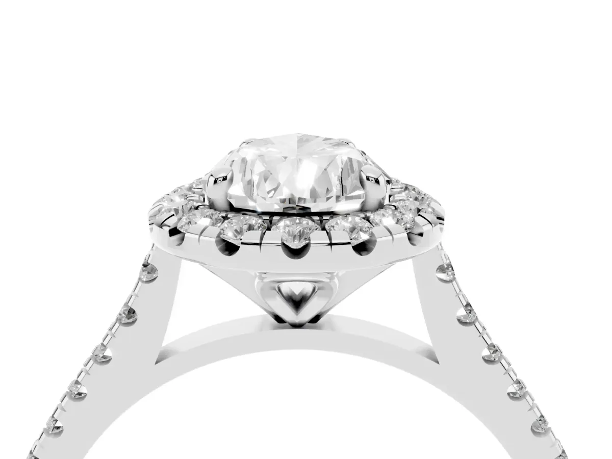 Pear Cut Diamond Cushion Halo Ring with Pavé Band Silver