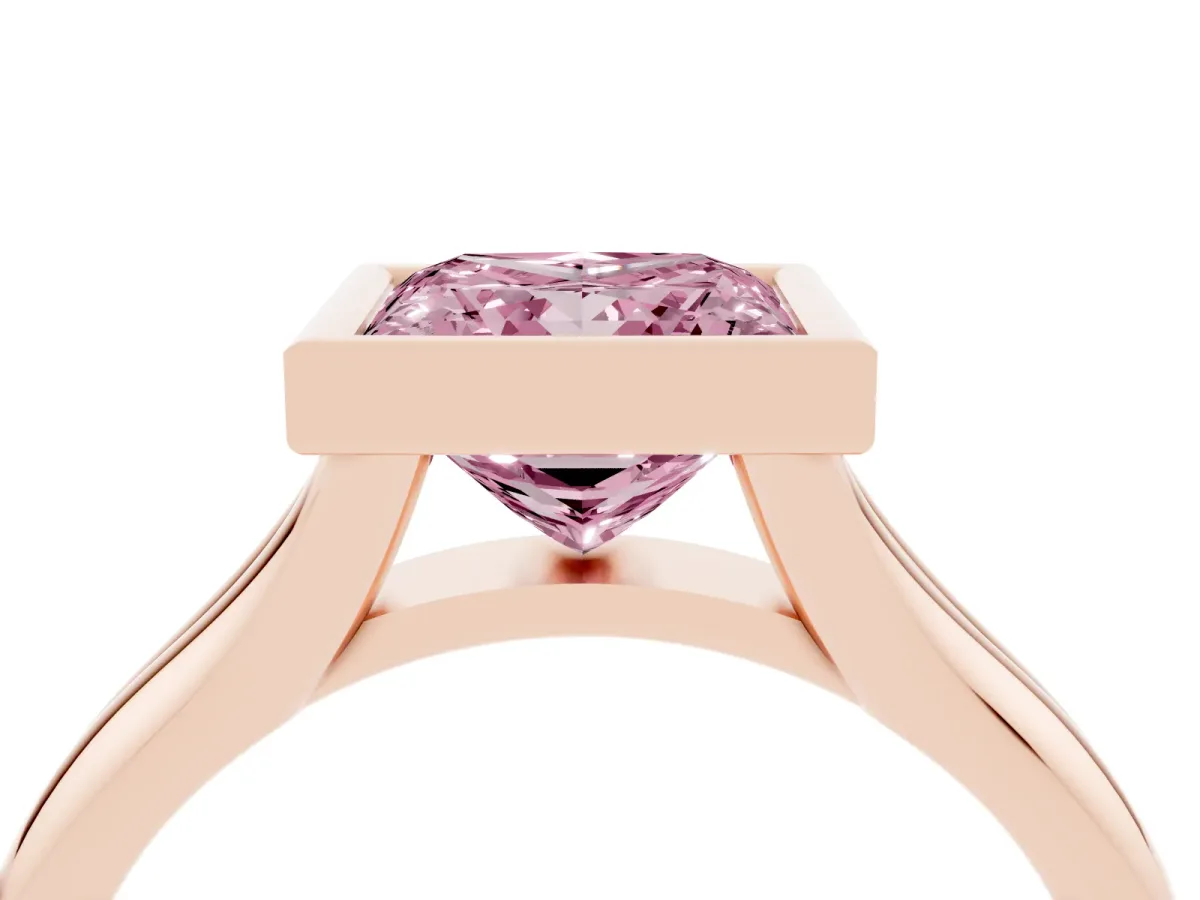 Fancy Pink Bezel Set Princess Cut Solitaire Diamond Ring with Smooth Band Rose gold
