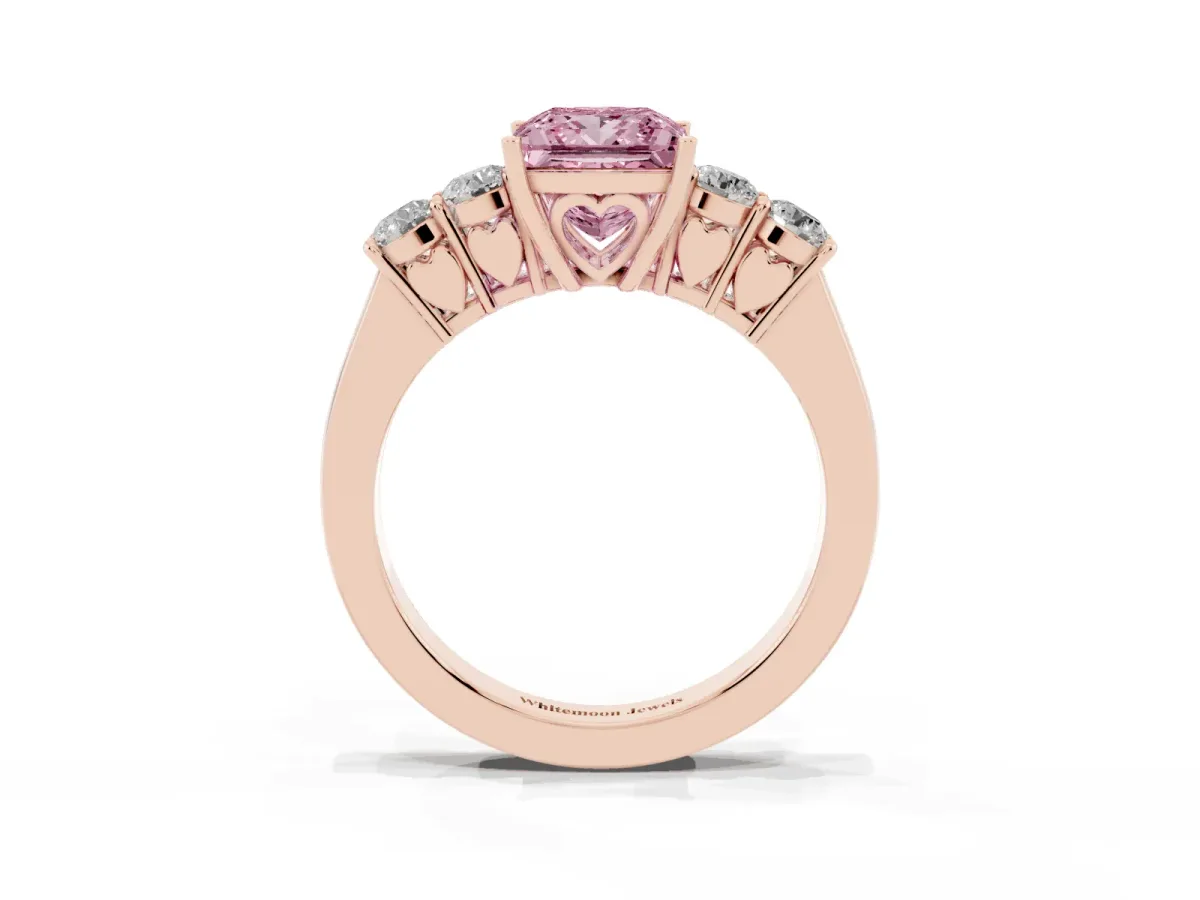 Fancy Pink Princess Cut Cut Diamond Five-Stone Prong Set White Gold Ring Rose gold