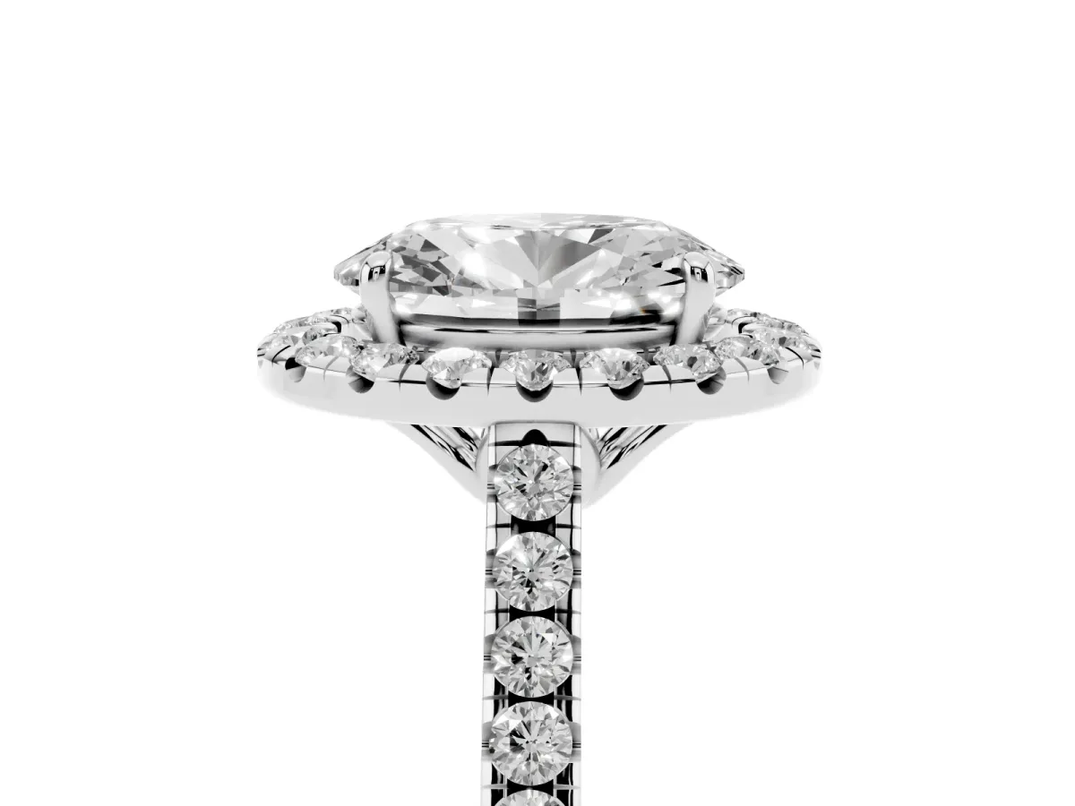 Oval Cut Halo Pavé Diamond Engagement Ring with Four-Prong Setting Platinum