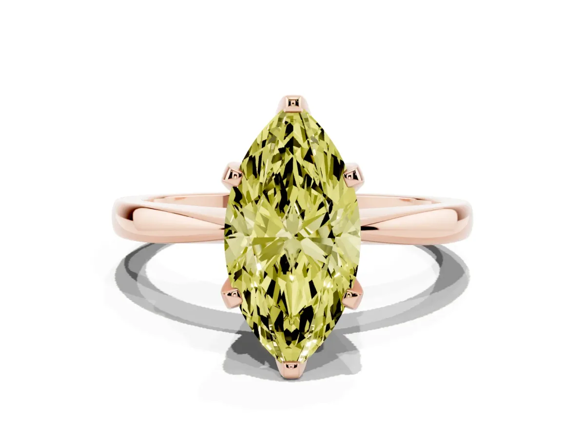 Fancy Yellow Marquise Cut Solitaire Engagement Ring with Six-Prong Setting and Tapered Band Rose gold