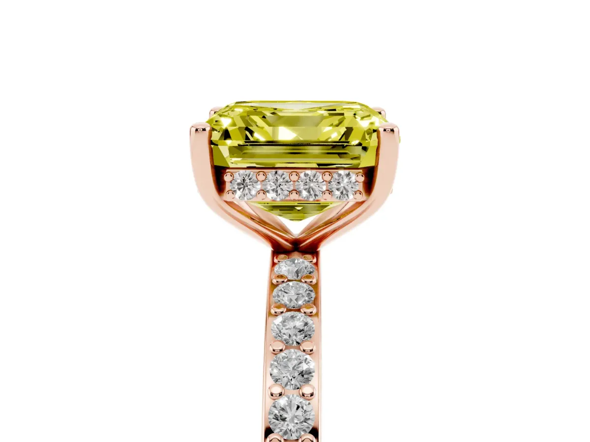 Fancy Yellow Asscher Cut Cut Diamond Pavé Band Ring with Four-Prong Setting Rose gold