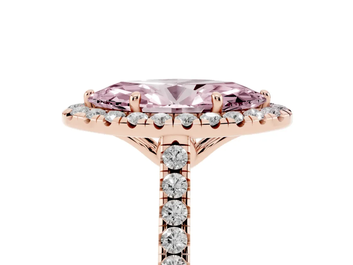 Fancy Pink Marquise Cut Halo Pavé Diamond Engagement Ring with Four-Prong Setting Rose gold