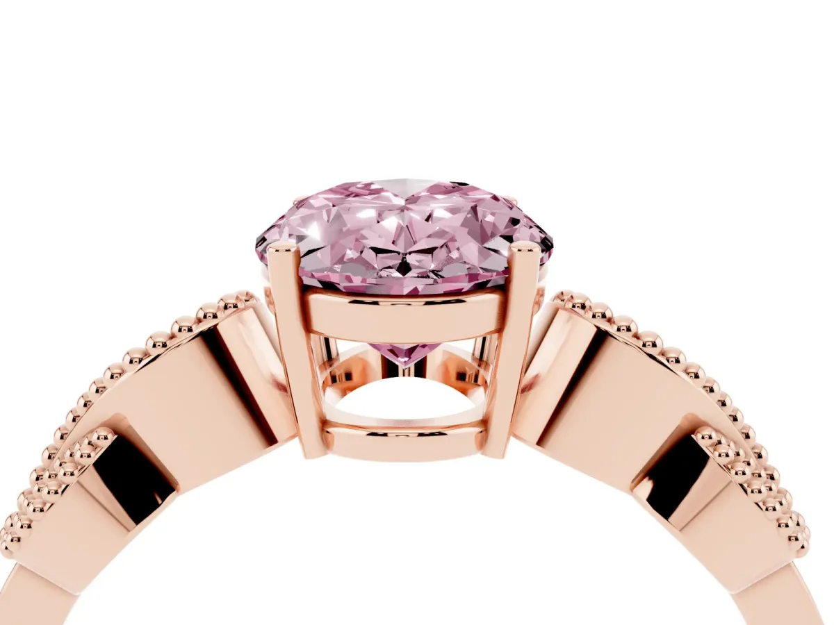 Fancy Pink Oval Cut Solitaire Milgrain Leaf Band with Prong Setting Rose gold