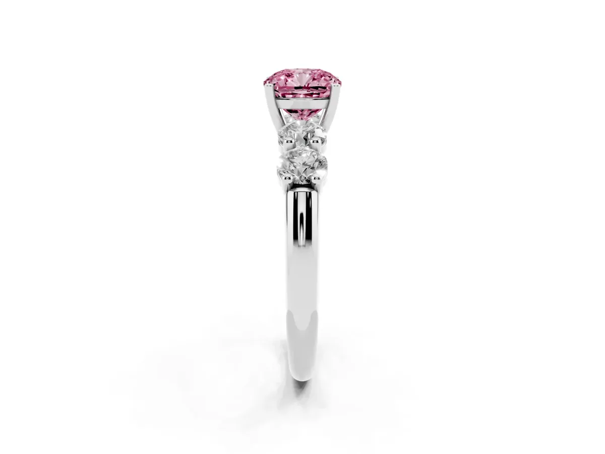 Fancy Pink Cushion Cut Cut Five-Stone Prong Set Diamond Ring with Classic Band Silver
