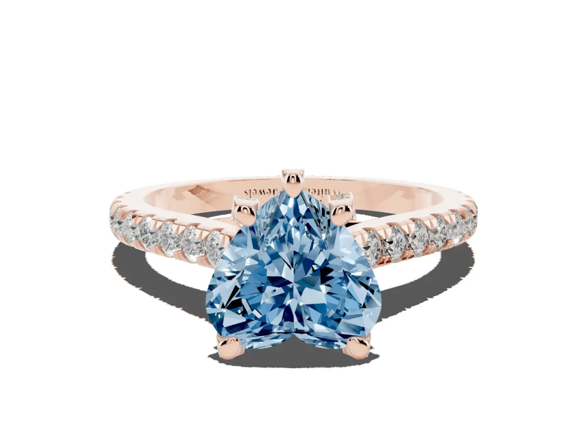Fancy Blue Heart Cut Brilliant Diamond Solitaire with Pavé Band and Four-Prong Setting Rose gold