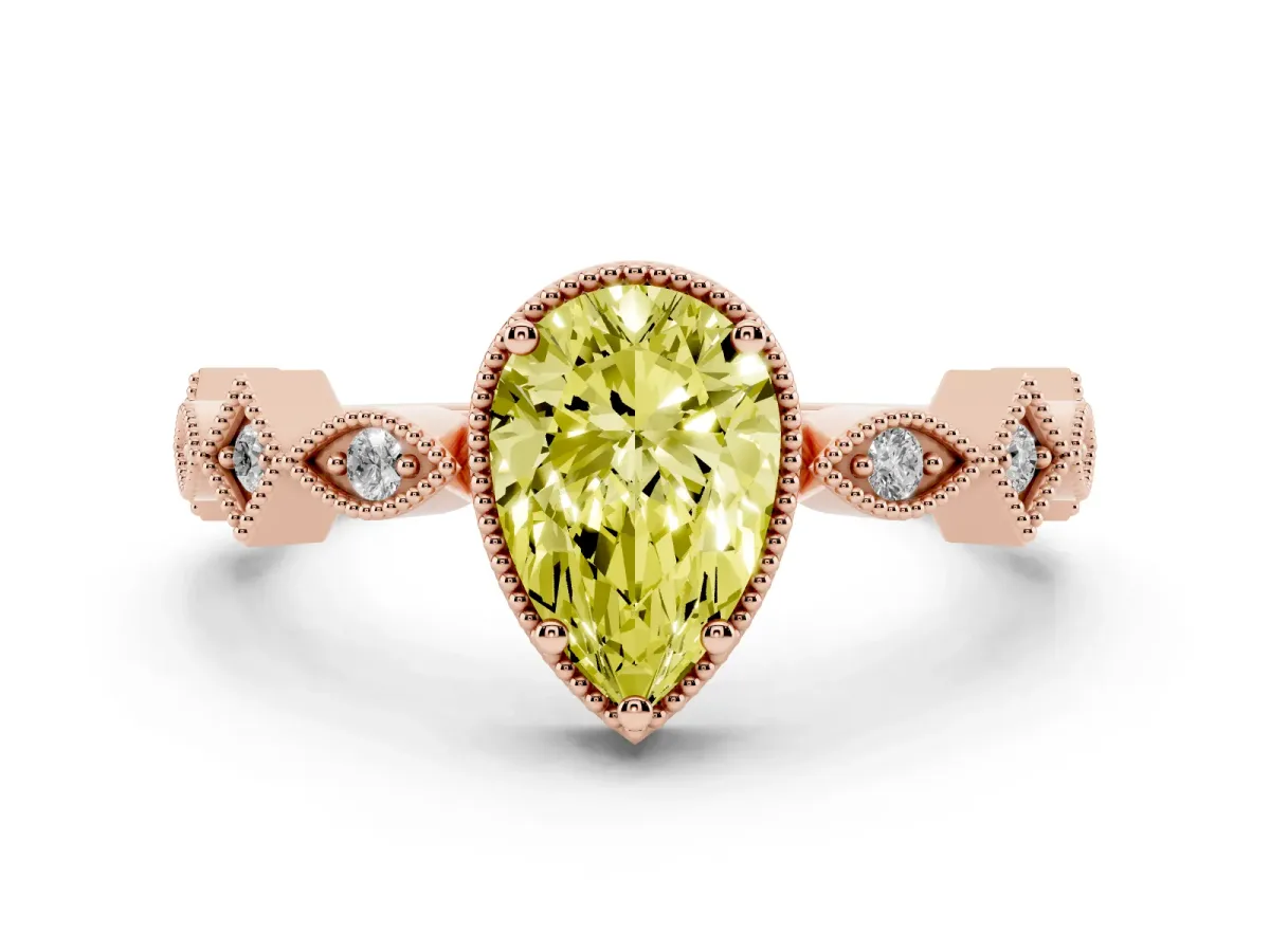 Fancy Yellow Pear Cut Milgrain Marquise Diamond Twist Band Ring Rose gold