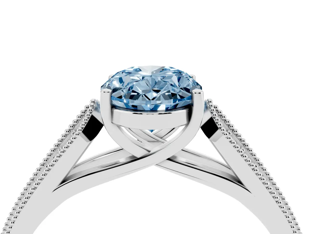 Fancy Blue Oval Cut Cut Pave Split Shank Engagement Ring with Four-Prong Setting White gold