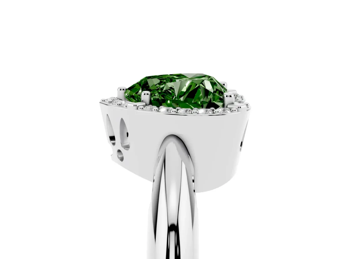 Fancy Green Heart Cut Cut Diamond Halo Engagement Ring with Split Shank and Four-Prong Setting Silver