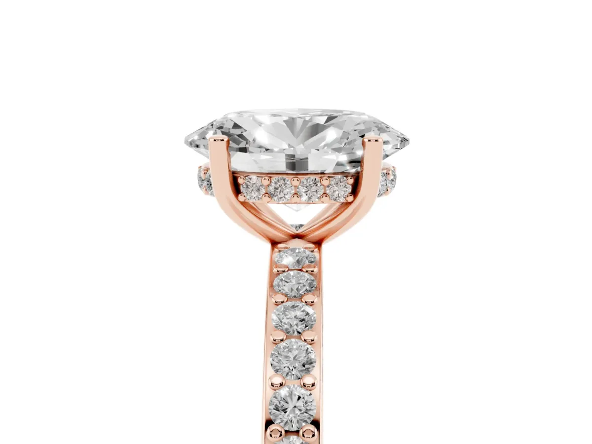 Oval Cut Cut Diamond Pavé Band Ring with Four-Prong Setting Rose gold