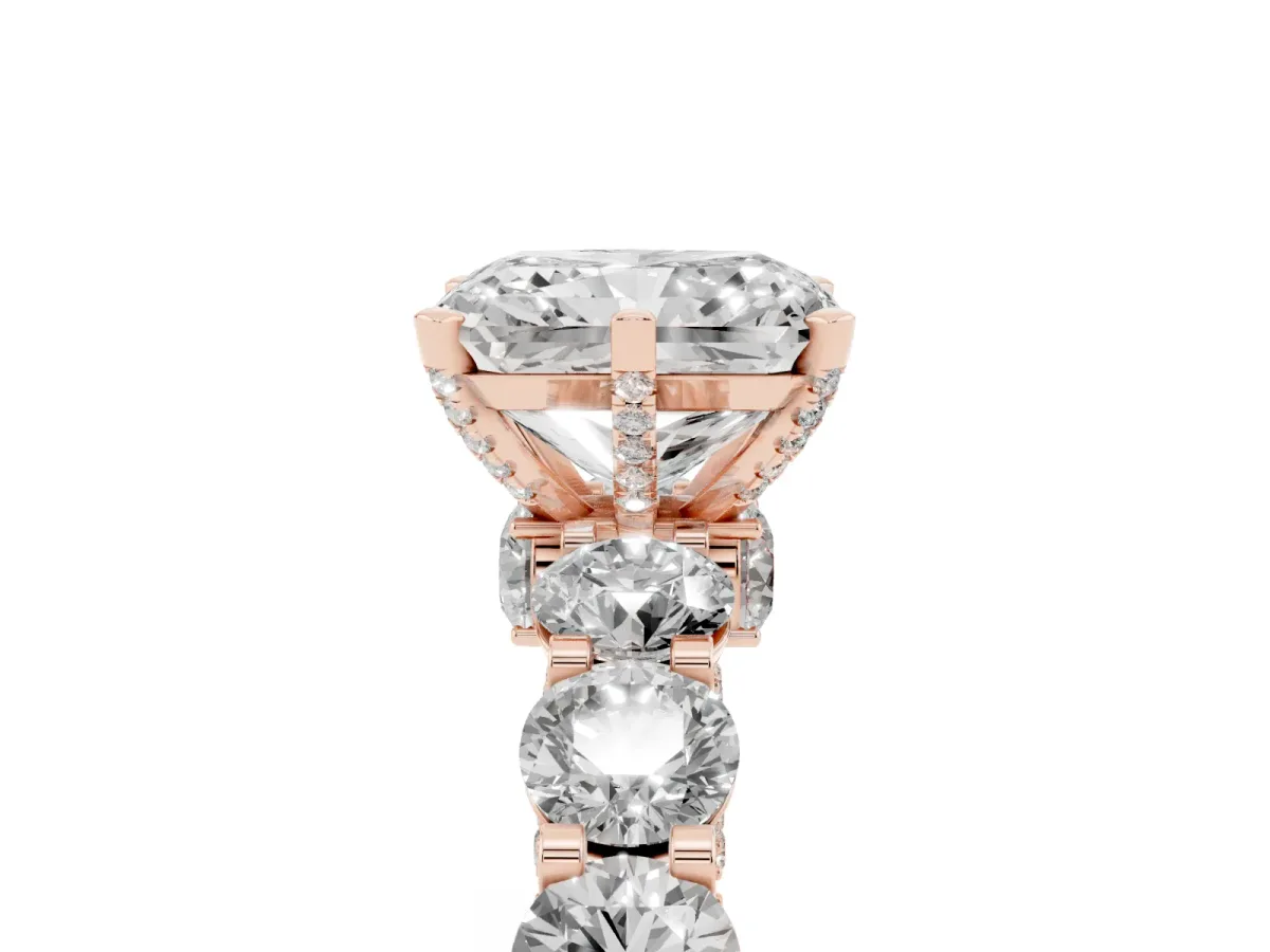 Radiant Cut Diamond Side Stone Engagement Ring with Four-Prong Setting Rose gold