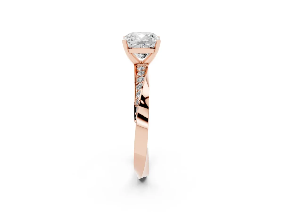 Cushion Cut Diamond Engagement Ring with Side Stone Accents and Four-Prong Setting Rose gold