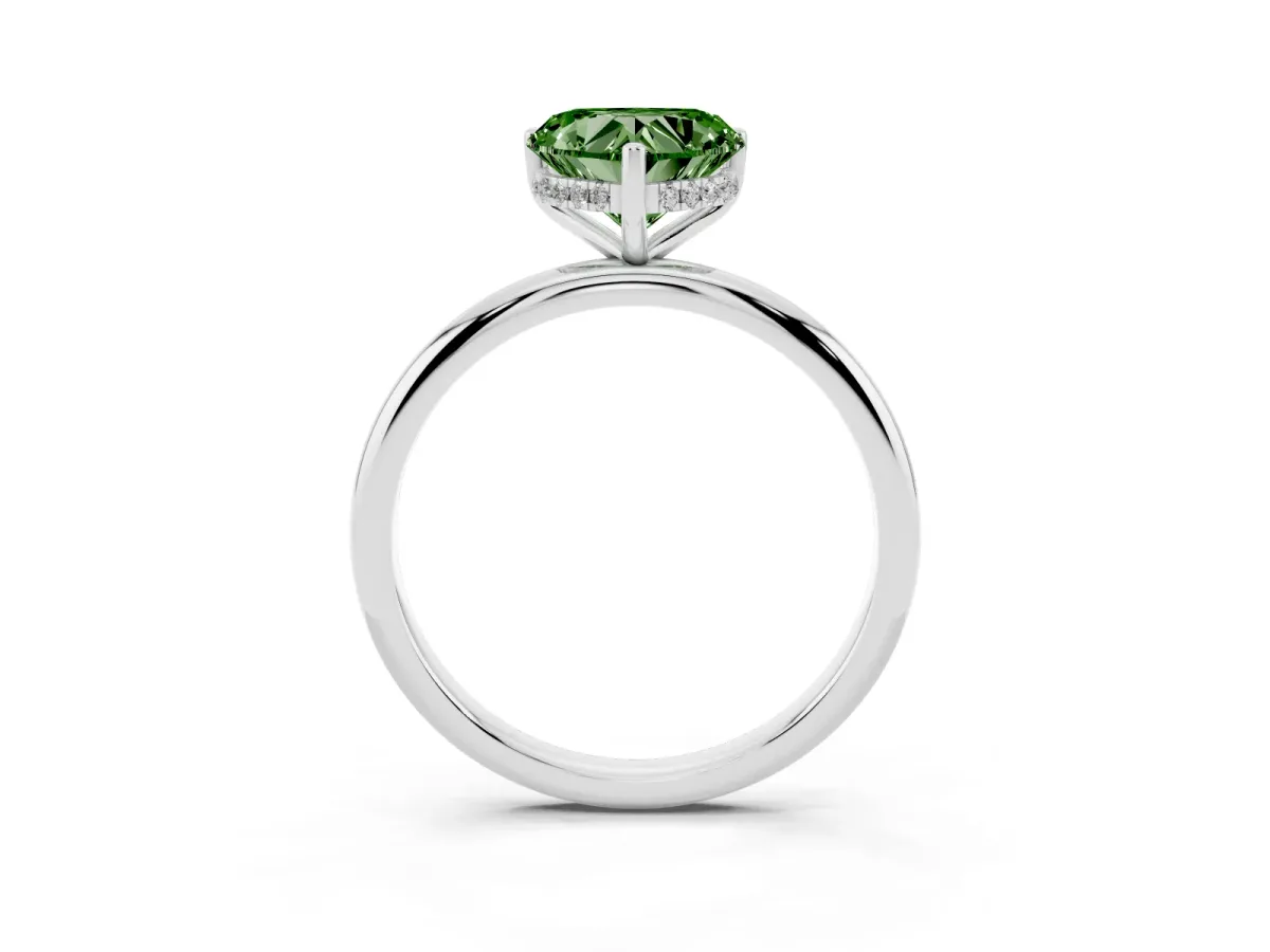 Fancy Green Heart Cut Cut Solitaire Engagement Ring with Four-Prong Setting and Classic Band Silver