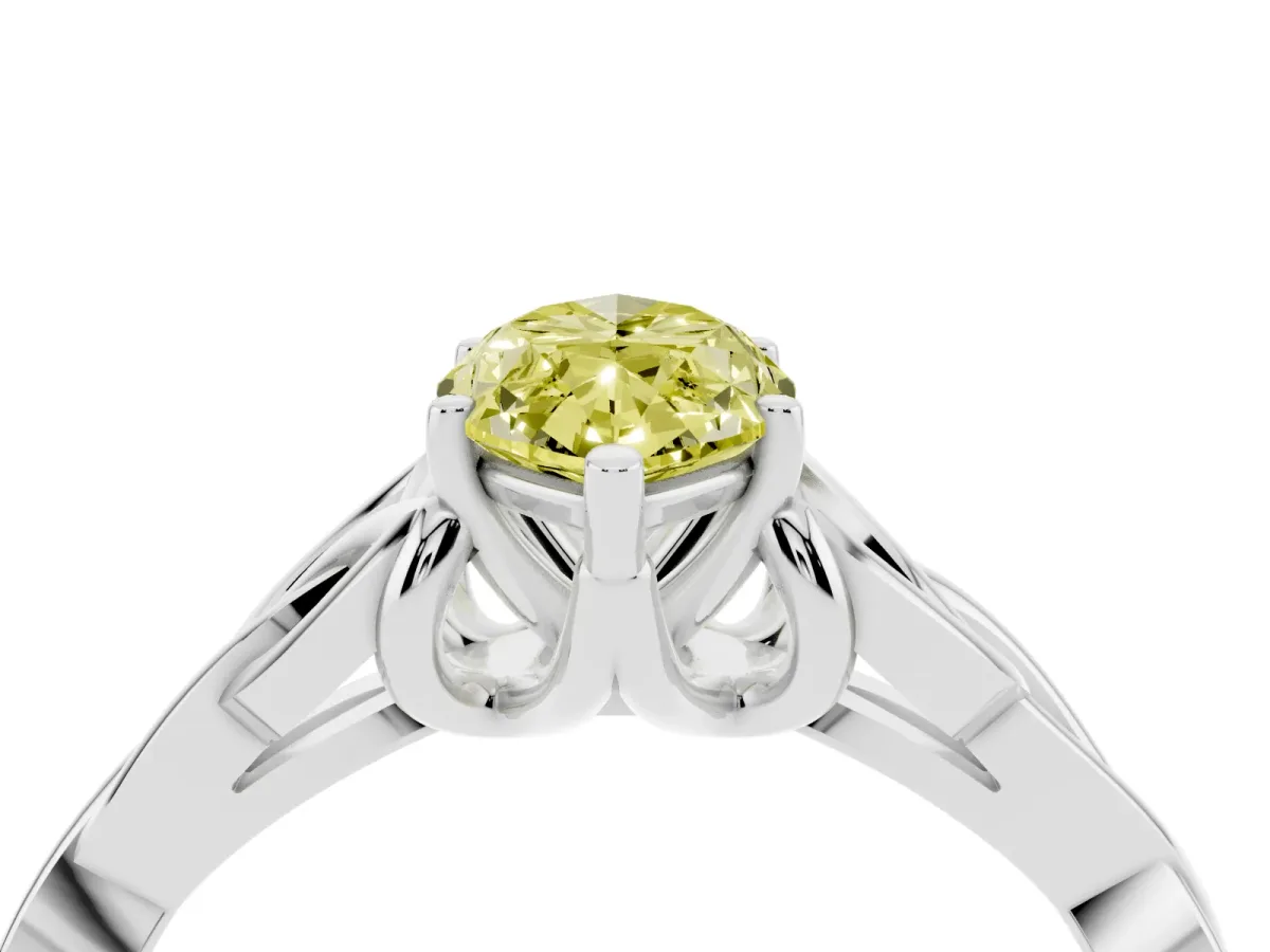 Fancy Yellow Marquise Cut Diamond Solitaire Engagement Ring with Celtic Knot Band and Four-Prong Setting Platinum