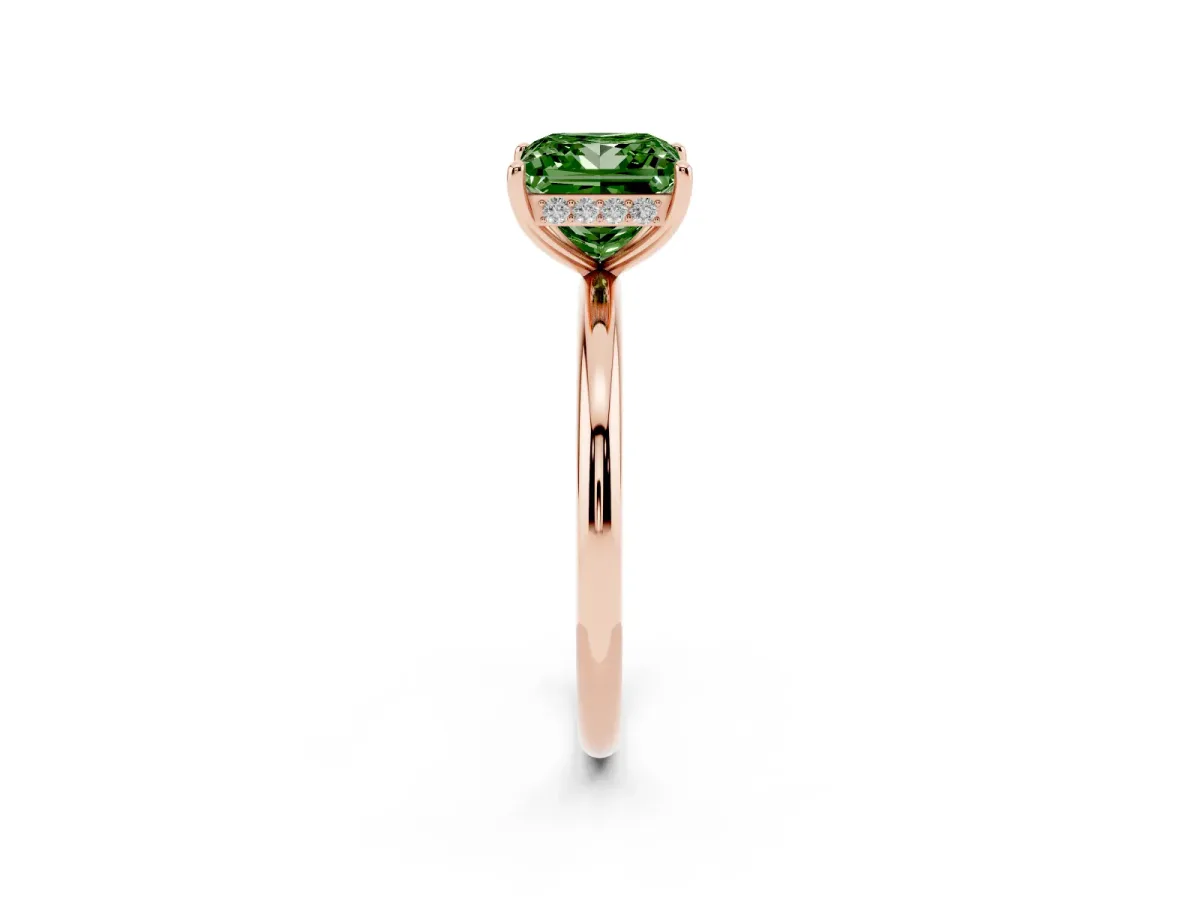 Fancy Green Princess Cut Solitaire Diamond Ring with a Classic Band and Four-Prong Setting Rose gold