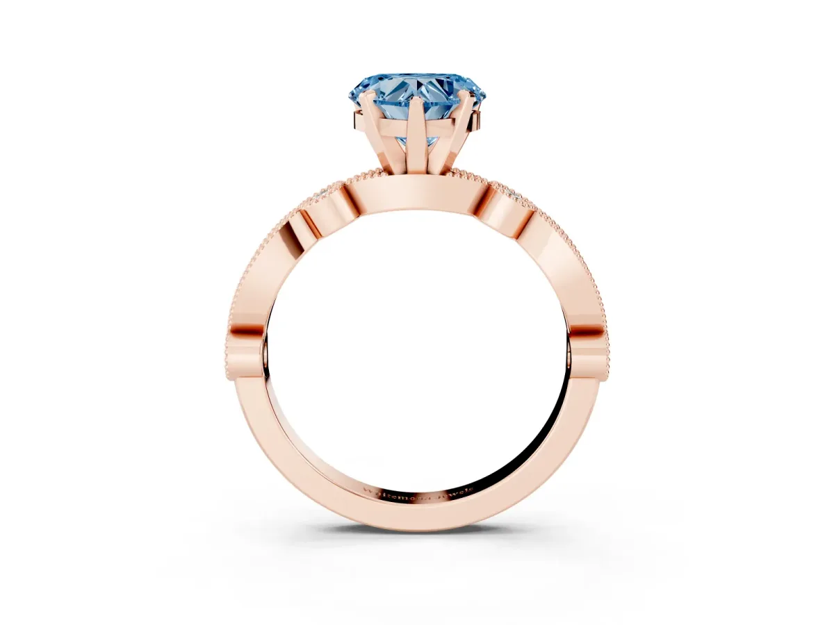 Fancy Blue Heart Cut Milgrain Bezel Diamond Engagement Ring with Solitaire Prong Setting Rose gold