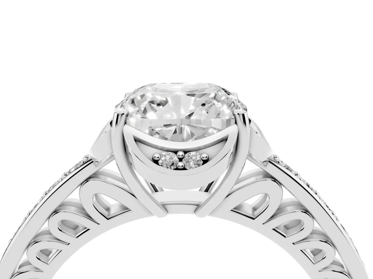 Cushion Cut Cut Halo Diamond Ring with Channel Set Band and Four-Prong Setting Platinum