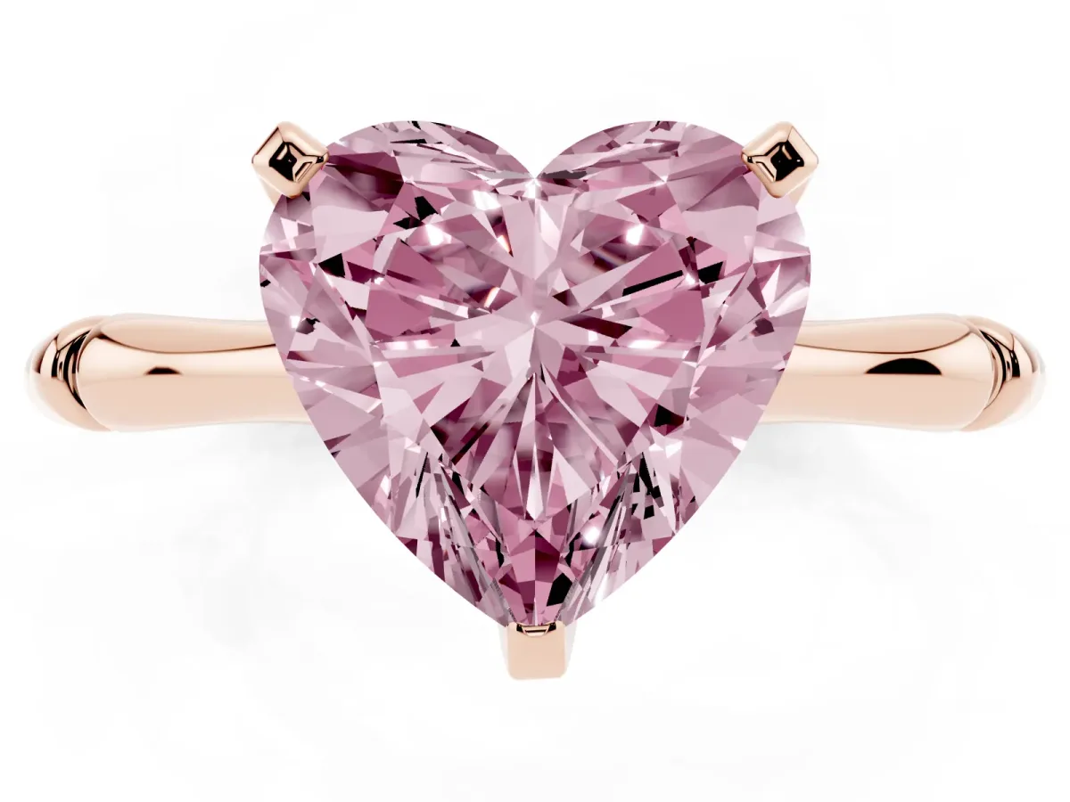 Fancy Pink Heart Cut Solitaire Diamond Ring with Bamboo Band and Four-Prong Setting Rose gold