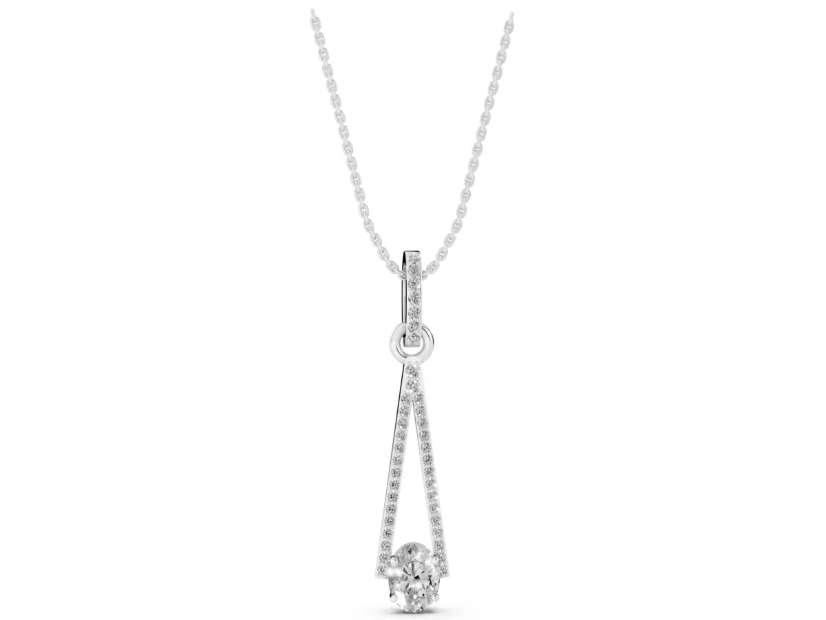 Round Diamond V-Prong Pavé Pendant Silver